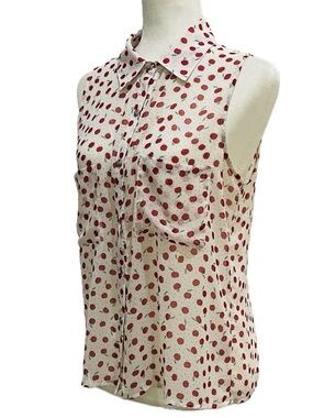 Sleeveless Apple Dot Collared Blouse - Red on Cream